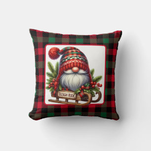 Rustic Sledding Gnome Throw Pillow