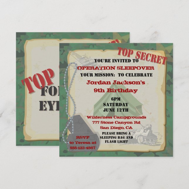 Rustic Sleepover Party Invitation (Front/Back)