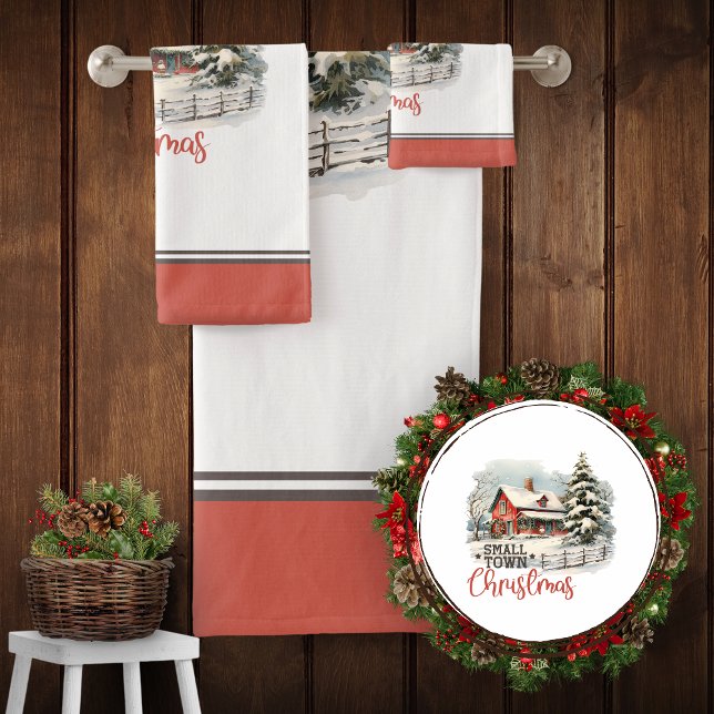 Rustic Small Town Christmas Farmhouse Bath Towel Set (Creator Uploaded)