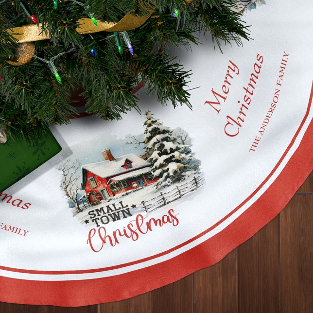Rustic Small Town Christmas Farmhouse Brushed Polyester Tree Skirt (Creator Uploaded)