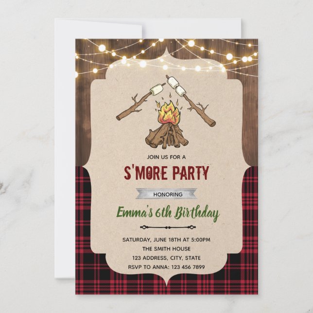 Rustic smore camp theme invitation (Front)