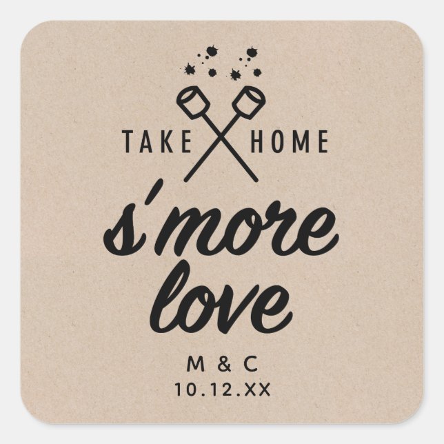 Rustic S'more Love Kraft Wedding Favour Square Sti Square Sticker (Front)