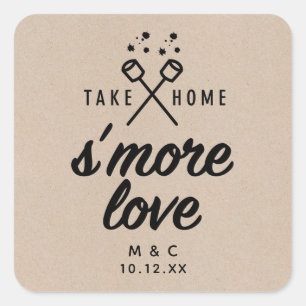 Rustic S'more Love Kraft Wedding Favour Square Sti Sticker