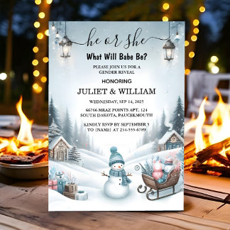 Rustic Snow Cold Ice Cozy Winter Gender Reveal Invitation