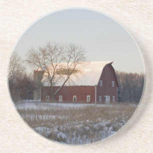 Rustic Snow Covered Barn Beverage Coaster