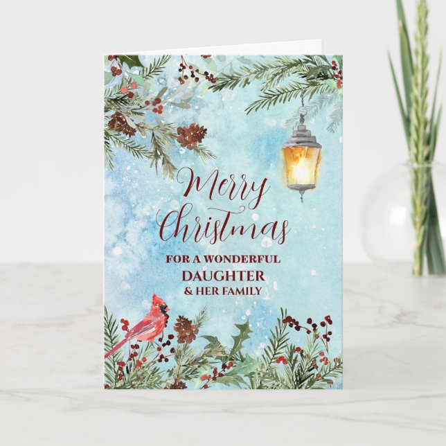 Rustic Snow Daughter & Family Merry Christmas Card (Front)