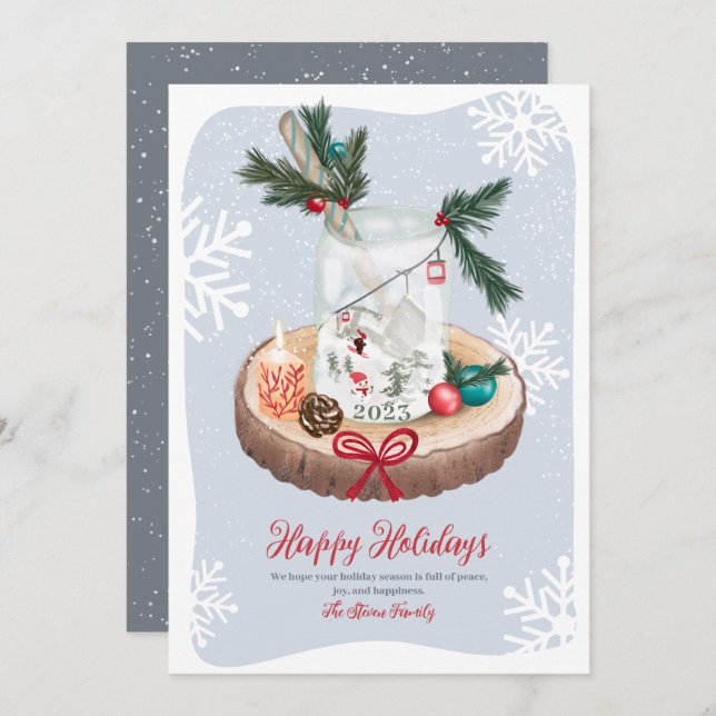 Rustic snow wood Christmas illustrations  Holiday Card (Front/Back)