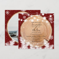 Rustic snow wood log red Christmas photo wedding