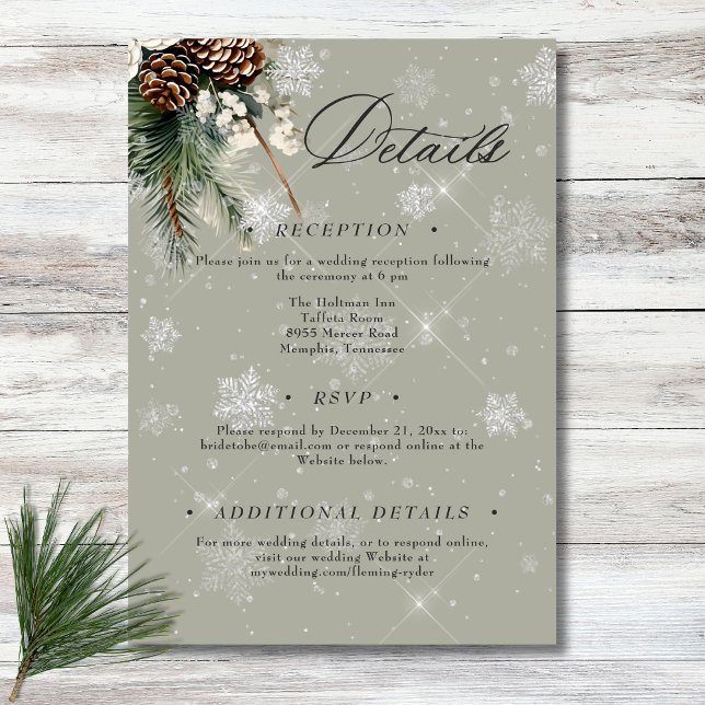 Rustic Snowfall Pine & White Floral Sage Wedding Enclosure Card (Rustic Snowfall Pine & White Floral Sage Wedding Enclosure Card)