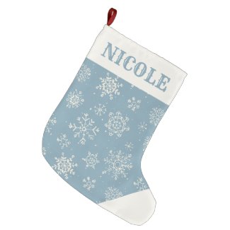Rustic Snowflake Blue Watercolor Personalized Large Christmas Stocking