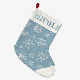 Rustic Snowflake Blue Watercolor Personalized Large Christmas Stocking