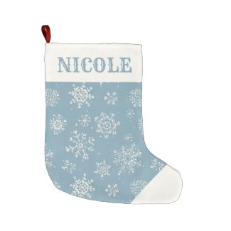 Rustic Snowflake Blue Watercolor Personalized Large Christmas Stocking