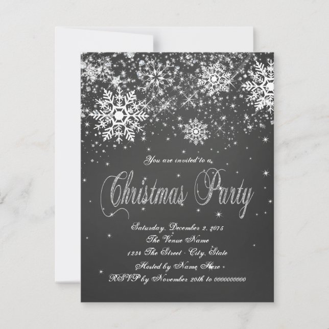 Rustic Snowflake Chalk Corporate Christmas Party Invitation (Front)