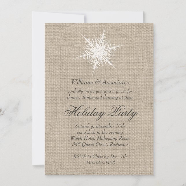 Rustic Snowflake Corporate Holiday Invitation (Front)