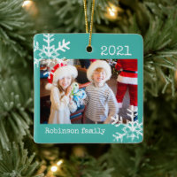 Rustic Snowflake Family Teal