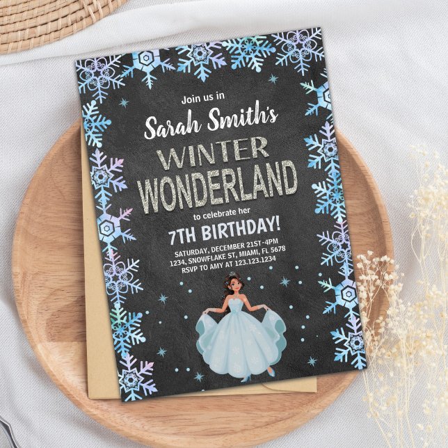 Rustic Snowflake Party Theme Invitation (ChalkBoard Winter Wonderland Invitations)