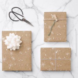 Rustic Snowflake Pattern - Holiday Vintage Kraft Wrapping Paper Sheet