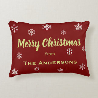 Rustic Snowflake Personalized Christmas Red Accent Pillow