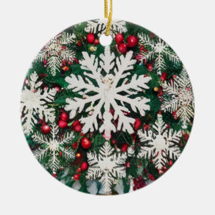 Rustic Snowflake Silhouettes Ceramic Circle  Ornament