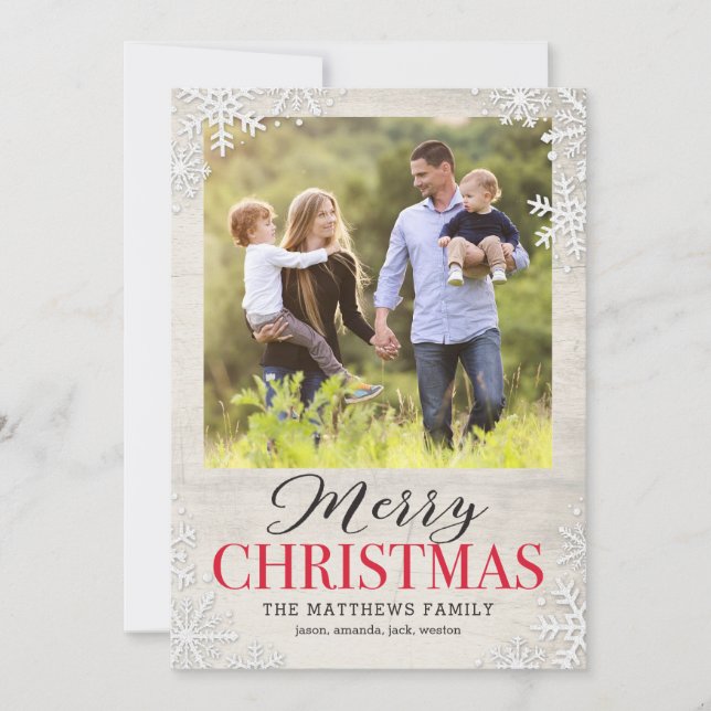 Rustic Snowflakes Christmas Holiday Photo Card (Front)