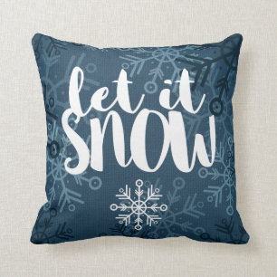 Rustic Snowflakes on Blue Burlap Let It Snow Throw Pillow