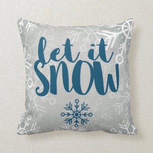 Rustic Snowflakes on White Burlap Let It Snow Throw Pillow