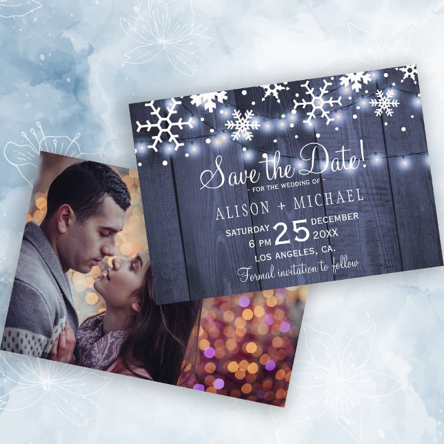 Rustic snowflakes winter photo wedding save date save the date (Creator Uploaded)
