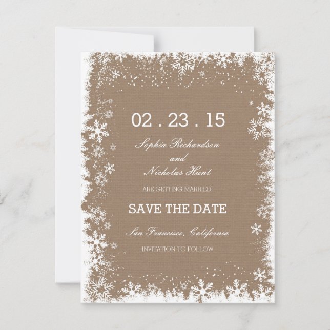 Rustic Snowflakes Winter Save the Date Cards (Front)