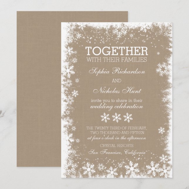 Rustic Snowflakes Winter Wedding Invitations (Front/Back)