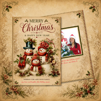Rustic Snowman Family Photo Christmas | Invitation
