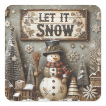 Rustic Snowman 'Let It Snow' Winter Sticker