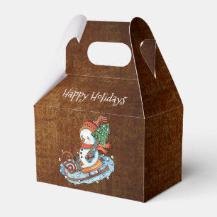 Rustic Snowman on Sled Christmas Favour Box