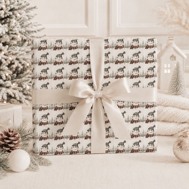 Rustic Snowman Plaid Christmas Personalized  Wrapping Paper (Creator Uploaded)