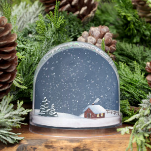 Rustic Snowy Cabin Scene Snow Globe