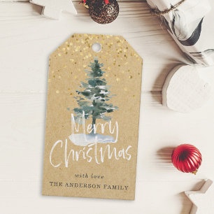 Rustic Snowy Christmas Tree Holiday Gift Tags