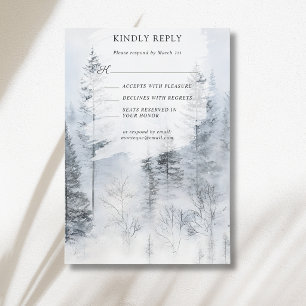 Rustic Snowy Forest Mountain Watercolor Wedding RSVP Card