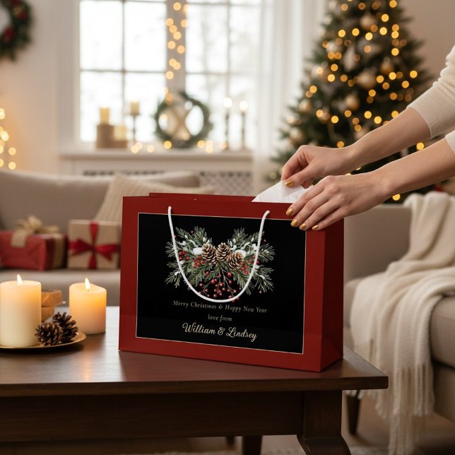 Rustic Snowy Pine Cone Christmas Eve Gift Bag (Creator Uploaded)