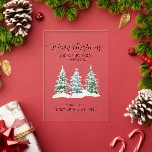 Rustic Snowy Pine Trees Merry Christmas Card Acrylic Invitations
