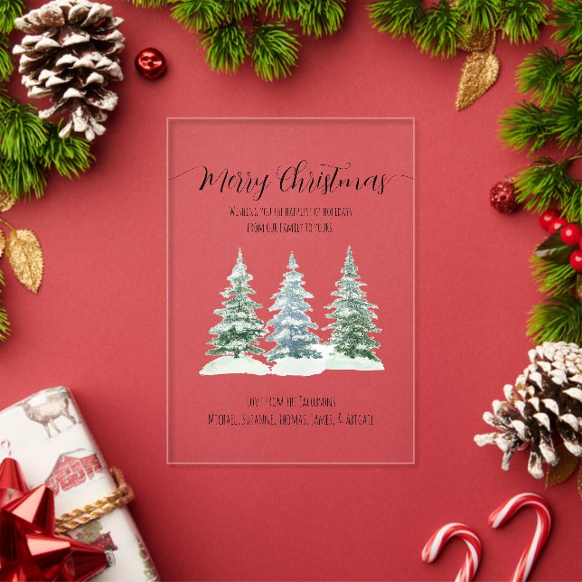 Rustic Snowy Pine Trees Merry Christmas Card Acrylic Invitations (Insitu (Holiday))