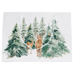 Rustic Snowy Winter Woodland Deer Large Gift Bag