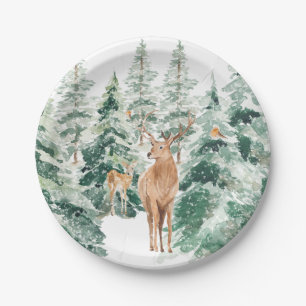 Rustic Snowy Winter Woodland Deer Paper Plate
