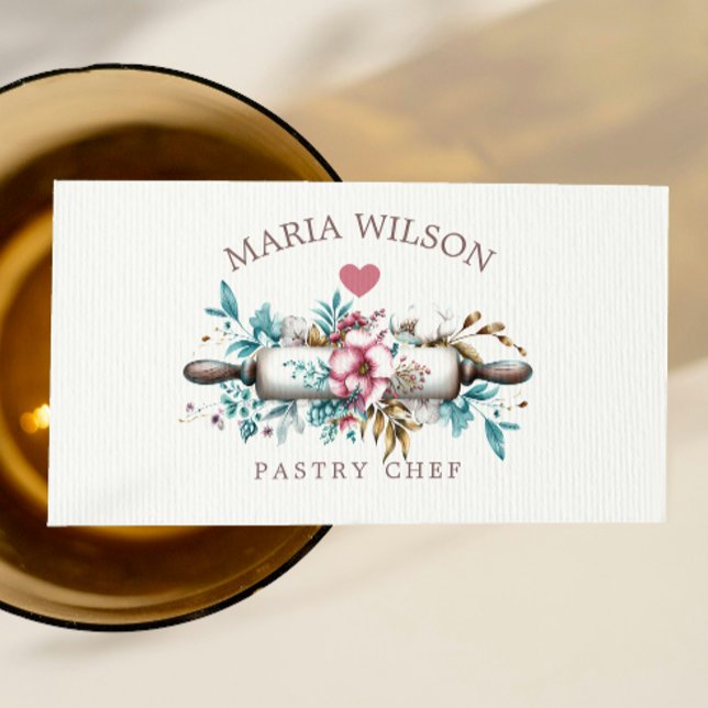 Rustic Social Media Icons Pastry Chef  Rolling Pin Business Card (Creator Uploaded)