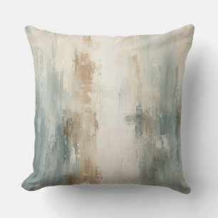 Rustic Soft Dusty Blue Brown Cream Abstract Print Throw Pillow