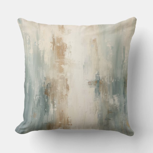Rustic Soft Dusty Blue Brown Cream Abstract Print Throw Pillow (Front)