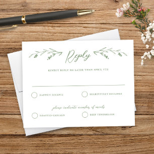 Rustic Soft Green Wildflower Wedding Reply Card
