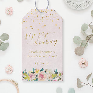Rustic Soft Pink Floral Sip Sip Hooray Wedding Gift Tags