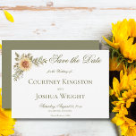 Rustic Soft Sunflowers Green Wedding Save The Date<br><div class="desc">This wedding Save the Date card is part of the Soft Sunflowers Wedding Invitation Suite of cards created by Simply Farmhouse Press. The soft watercolor sunflower and greenery corner bouquets are the perfect touch for a summer or early fall wedding. Sunflower graphics created by Verya Studios. Created by Simply Farmhouse...</div>