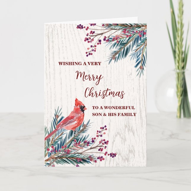 Rustic Son & Family Merry Christmas Card (Front)
