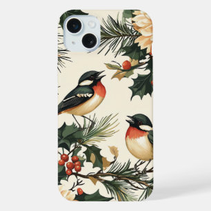 Rustic Songbird Winter Cream Red Botanical iPhone 15 Plus Case