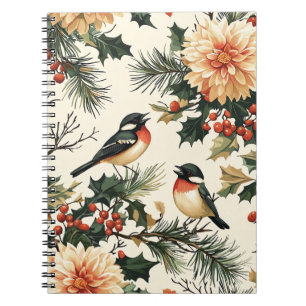 Rustic Songbird Winter Cream Red Botanical Notebook
